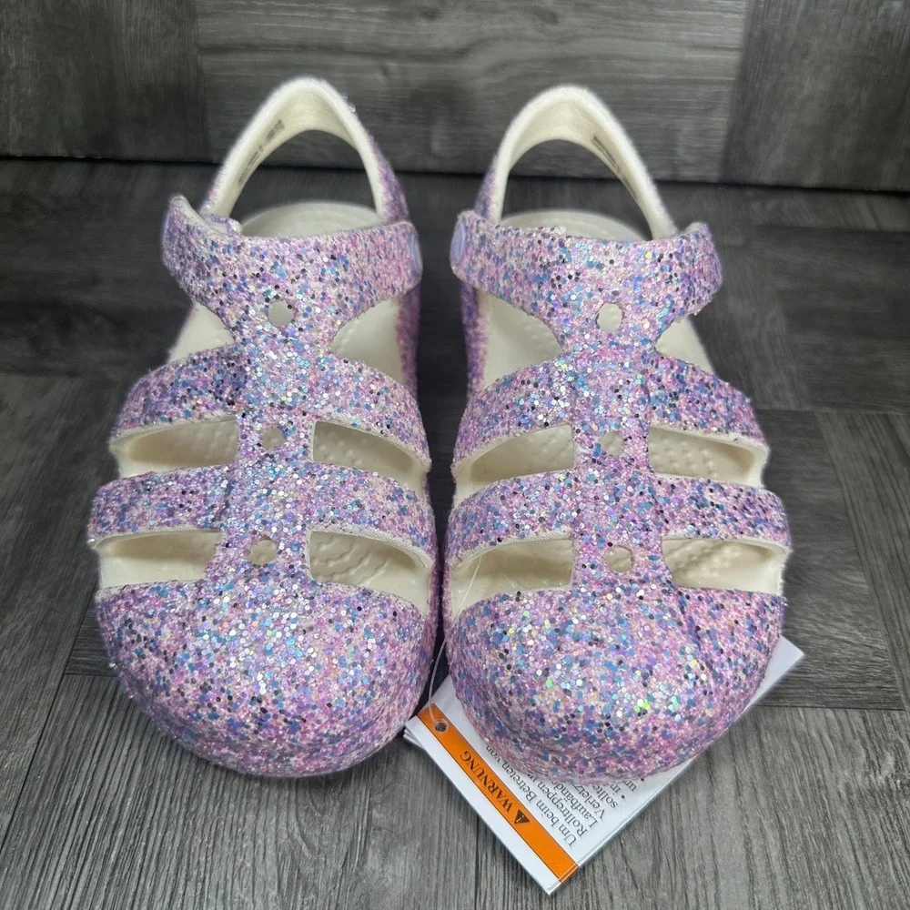 Crocs Fisherman Sandal Kids C11 Pink Glitter Sparkly Lightweight NEW